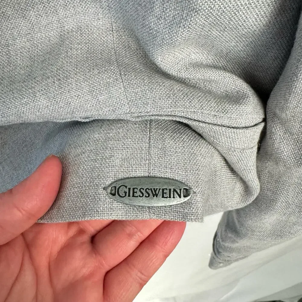 Giesswein Gray Collarless Single Breasted Embroidered‎ Cuff Blazer Jacket Sz 14